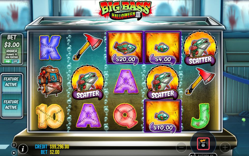 Blå och röd remsa med WILD FISHERMAN under Free Spins